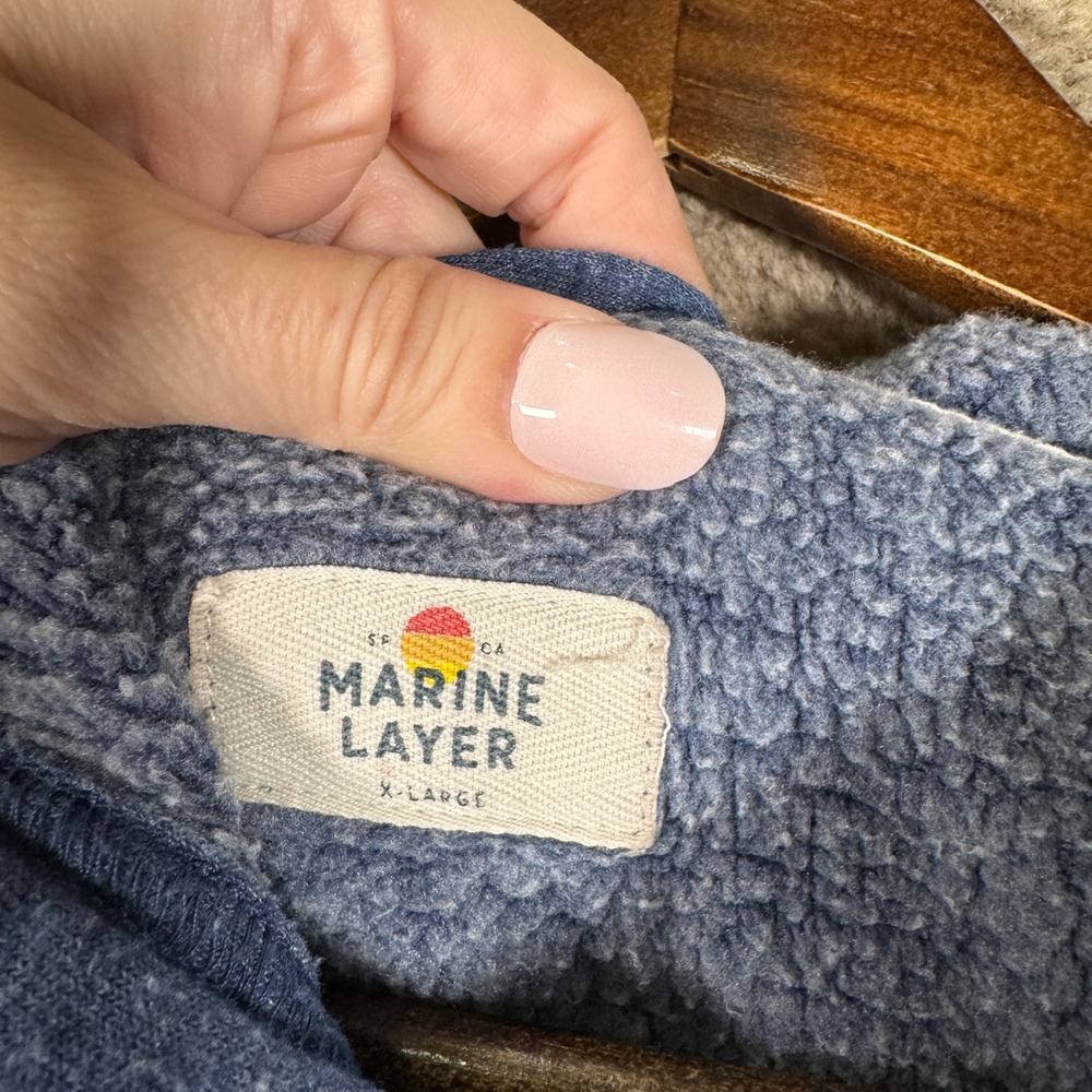 Marine Layer Hoodie Mens XL Blue Rainbow Stripe Retro Pullover Sweatshirt - Picture 4 of 9
